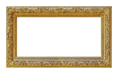 Beyaz arkaplanda izole edilmiş resimler, aynalar veya fotoğraf için panoramik altın çerçeve