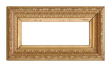 Beyaz arkaplanda izole edilmiş resimler, aynalar veya fotoğraf için panoramik altın çerçeve