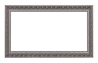 Beyaz arkaplanda izole edilmiş resimler, aynalar veya fotoğraf için panoramik gümüş çerçeve