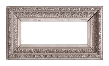 Beyaz arkaplanda izole edilmiş resimler, aynalar veya fotoğraf için panoramik gümüş çerçeve