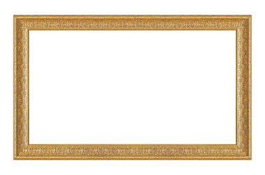 Beyaz arkaplanda izole edilmiş resimler, aynalar veya fotoğraf için panoramik altın çerçeve