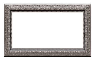 Beyaz arkaplanda izole edilmiş resimler, aynalar veya fotoğraf için panoramik gümüş çerçeve
