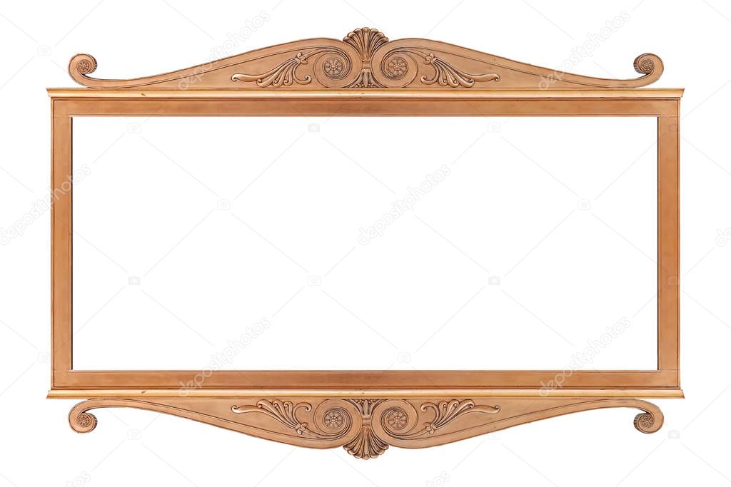 Golden frame for paintings, mirrors or photo isolated on white background. Design element with clipping path