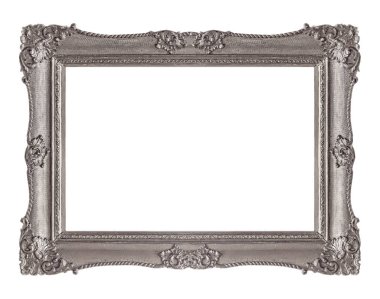 Beyaz arka planda izole edilmiş resimler, aynalar ya da fotoğraf için gümüş çerçeve. Kırpma yolu ile tasarım ögesi