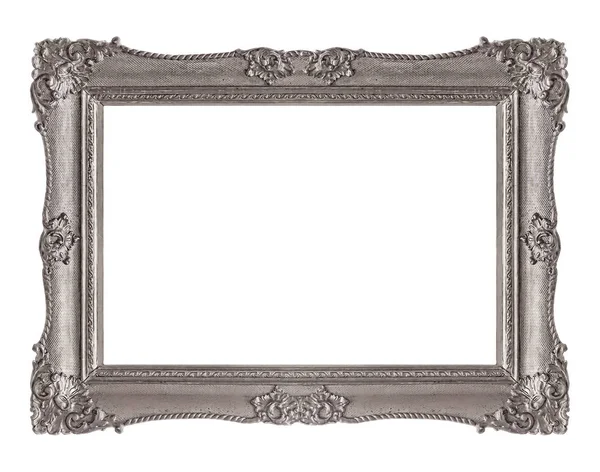 Stříbrný Rám Pro Obrazy Zrcadla Nebo Fotografii Izolovanou Bílém Pozadí — Stock fotografie