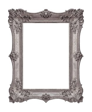 Beyaz arka planda izole edilmiş resimler, aynalar ya da fotoğraf için gümüş çerçeve. Kırpma yolu ile tasarım ögesi