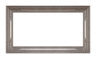 Beyaz arkaplanda izole edilmiş resimler, aynalar veya fotoğraf için panoramik gümüş çerçeve