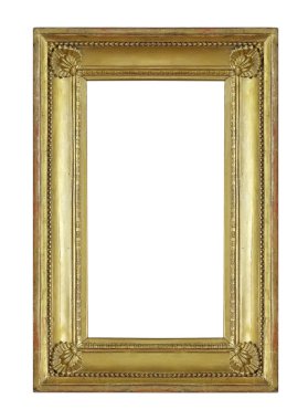 Tablolar, aynalar veya beyaz arka planda izole edilmiş fotoğraf için altın çerçeve. Kırpma yolu ile tasarım ögesi