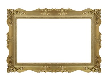 Tablolar, aynalar veya beyaz arka planda izole edilmiş fotoğraf için altın çerçeve. Kırpma yolu ile tasarım ögesi