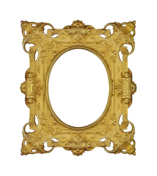 白色背景下孤立的绘画 镜子或照片的金框 具有剪切路径的设计元素 — 图库照片