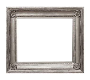 Beyaz arka planda izole edilmiş resimler, aynalar ya da fotoğraf için gümüş çerçeve. Kırpma yolu ile tasarım ögesi