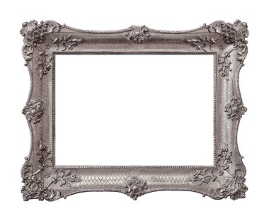 Beyaz arka planda izole edilmiş resimler, aynalar ya da fotoğraf için gümüş çerçeve. Kırpma yolu ile tasarım ögesi