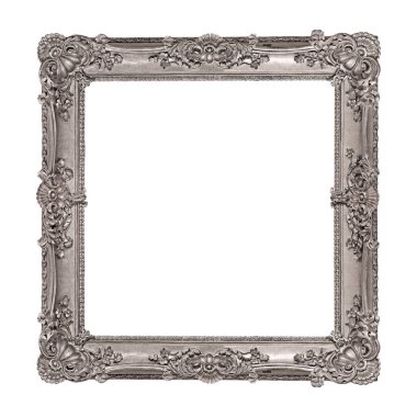 Beyaz arka planda izole edilmiş resimler, aynalar ya da fotoğraf için gümüş çerçeve. Kırpma yolu ile tasarım ögesi