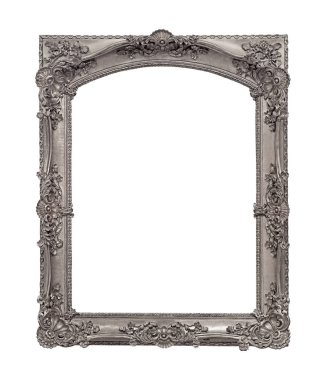 Beyaz arka planda izole edilmiş resimler, aynalar ya da fotoğraf için gümüş çerçeve. Kırpma yolu ile tasarım ögesi