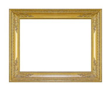 Beyaz arkaplanda izole edilmiş resimler, aynalar veya fotoğraf için altın çerçeve