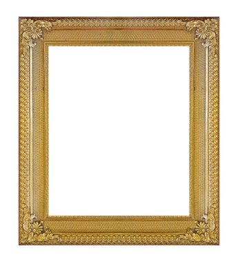 Beyaz arkaplanda izole edilmiş resimler, aynalar veya fotoğraf için altın çerçeve