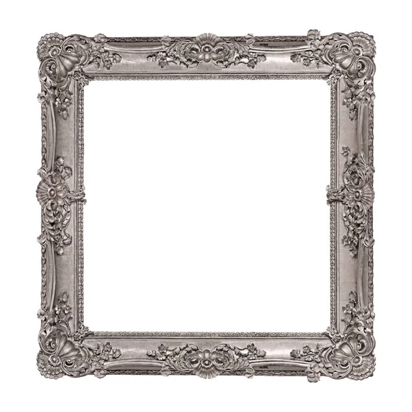 Zilveren Frame Voor Schilderijen Spiegels Foto Geïsoleerd Witte Achtergrond Ontwerpelement — Stockfoto