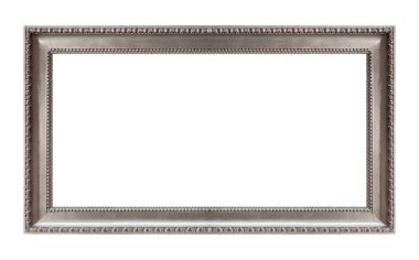Beyaz arkaplanda izole edilmiş resimler, aynalar veya fotoğraf için panoramik gümüş çerçeve