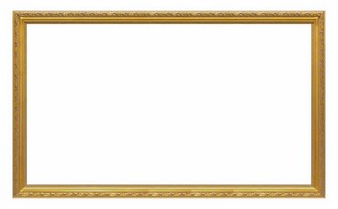 Beyaz arkaplanda izole edilmiş resimler, aynalar veya fotoğraf için panoramik altın çerçeve