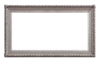Beyaz arka planda izole edilmiş resimler, aynalar veya fotoğraf için panoramik gümüş çerçeve. Kırpma yolu ile tasarım ögesi