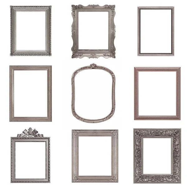 Set Silver Frames Paintings Mirrors Photos — Stock Photo, Image