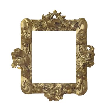 Tablolar, aynalar veya beyaz arka planda izole edilmiş fotoğraf için altın çerçeve. Kırpma yolu ile tasarım ögesi