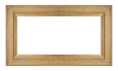 Beyaz arkaplanda izole edilmiş resimler, aynalar veya fotoğraf için panoramik altın çerçeve