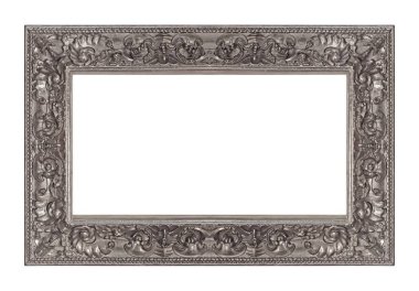 Beyaz arkaplanda izole edilmiş resimler, aynalar veya fotoğraf için panoramik gümüş çerçeve