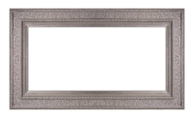 Beyaz arkaplanda izole edilmiş resimler, aynalar veya fotoğraf için panoramik gümüş çerçeve