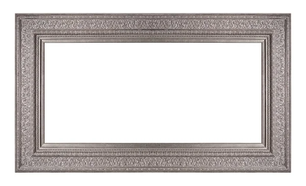 Panoramatický Stříbrný Rám Pro Obrazy Zrcadla Nebo Fotografie Izolované Bílém — Stock fotografie
