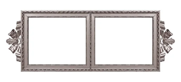 Double Silver Frame Diptych Paintings Mirrors Photos Design Element Clipping — Stock Photo, Image
