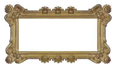 Beyaz arka planda izole edilmiş resimler, aynalar veya fotoğraf için panoramik altın çerçeve. Kırpma yolu ile tasarım ögesi