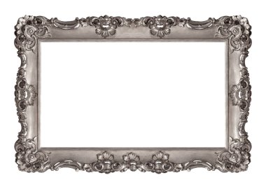 Beyaz arka planda izole edilmiş resimler, aynalar veya fotoğraf için panoramik gümüş çerçeve. Kırpma yolu ile tasarım ögesi