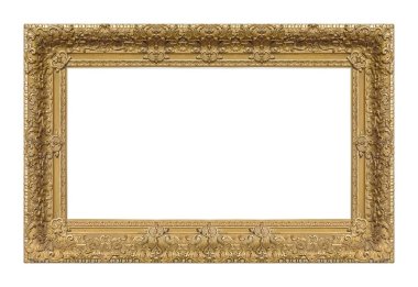 Beyaz arkaplanda izole edilmiş resimler, aynalar veya fotoğraf için panoramik altın çerçeve