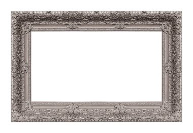 Beyaz arkaplanda izole edilmiş resimler, aynalar veya fotoğraf için panoramik gümüş çerçeve