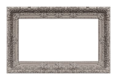 Beyaz arkaplanda izole edilmiş resimler, aynalar veya fotoğraf için panoramik gümüş çerçeve