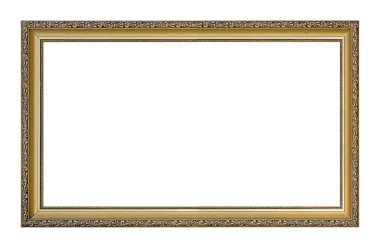 Beyaz arkaplanda izole edilmiş resimler, aynalar veya fotoğraf için panoramik altın çerçeve