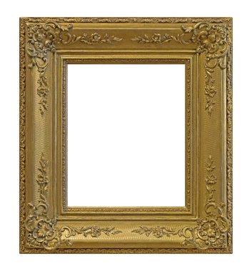 Beyaz arkaplanda izole edilmiş resimler, aynalar veya fotoğraf için altın çerçeve