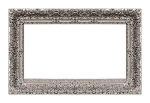 Panoramic Silver Frame Paintings Mirrors Photo Isolated White Background — Stock Photo, Image