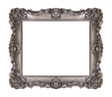 Beyaz arka planda izole edilmiş resimler, aynalar ya da fotoğraf için gümüş çerçeve. Kırpma yolu ile tasarım ögesi