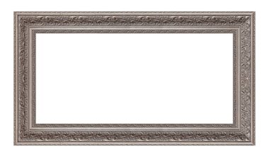 Beyaz arkaplanda izole edilmiş resimler, aynalar veya fotoğraf için panoramik gümüş çerçeve
