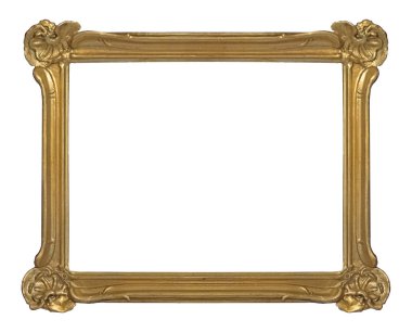 Tablolar, aynalar veya beyaz arka planda izole edilmiş fotoğraf için altın çerçeve. Kırpma yolu ile tasarım ögesi