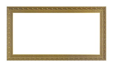 Beyaz arkaplanda izole edilmiş resimler, aynalar veya fotoğraf için panoramik altın çerçeve