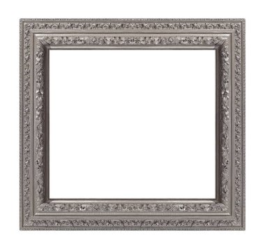 Beyaz arkaplanda izole edilmiş resimler, aynalar veya fotoğraf için gümüş çerçeve