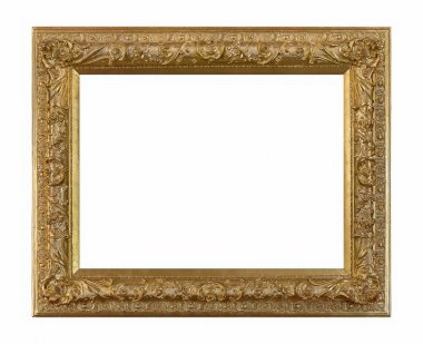 Beyaz arkaplanda izole edilmiş resimler, aynalar veya fotoğraf için altın çerçeve