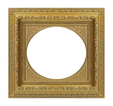 Tablolar, aynalar veya beyaz arka planda izole edilmiş fotoğraf için altın çerçeve. Kırpma yolu ile tasarım ögesi