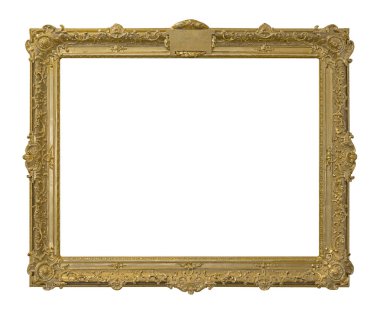Tablolar, aynalar veya beyaz arka planda izole edilmiş fotoğraf için altın çerçeve. Kırpma yolu ile tasarım ögesi