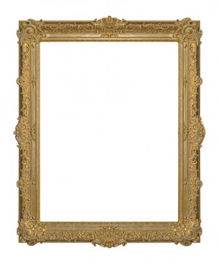 Tablolar, aynalar veya beyaz arka planda izole edilmiş fotoğraf için altın çerçeve. Kırpma yolu ile tasarım ögesi