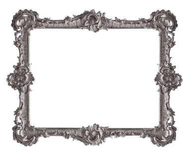 Beyaz arka planda izole edilmiş resimler, aynalar ya da fotoğraf için gümüş çerçeve. Kırpma yolu ile tasarım ögesi