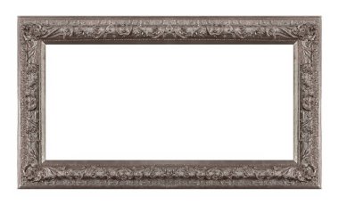Beyaz arkaplanda izole edilmiş resimler, aynalar veya fotoğraf için panoramik gümüş çerçeve
